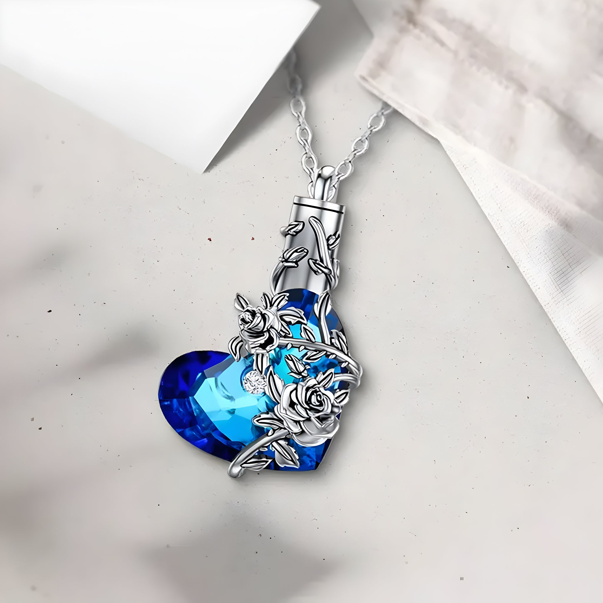 Heart Rose Crystal Keepsake Necklace