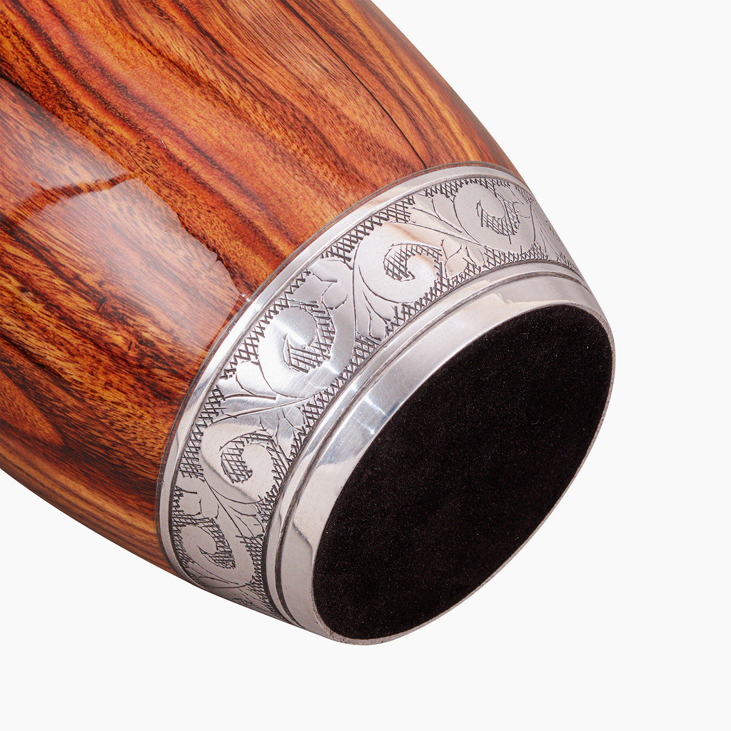 Printed Wood & Silver Hand-Engraved Urn