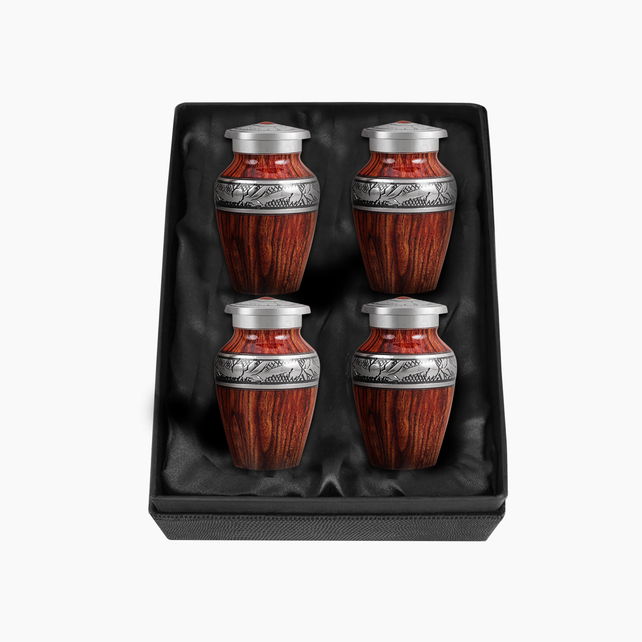 Printed Wood & Silver Hand-Engraved Urn