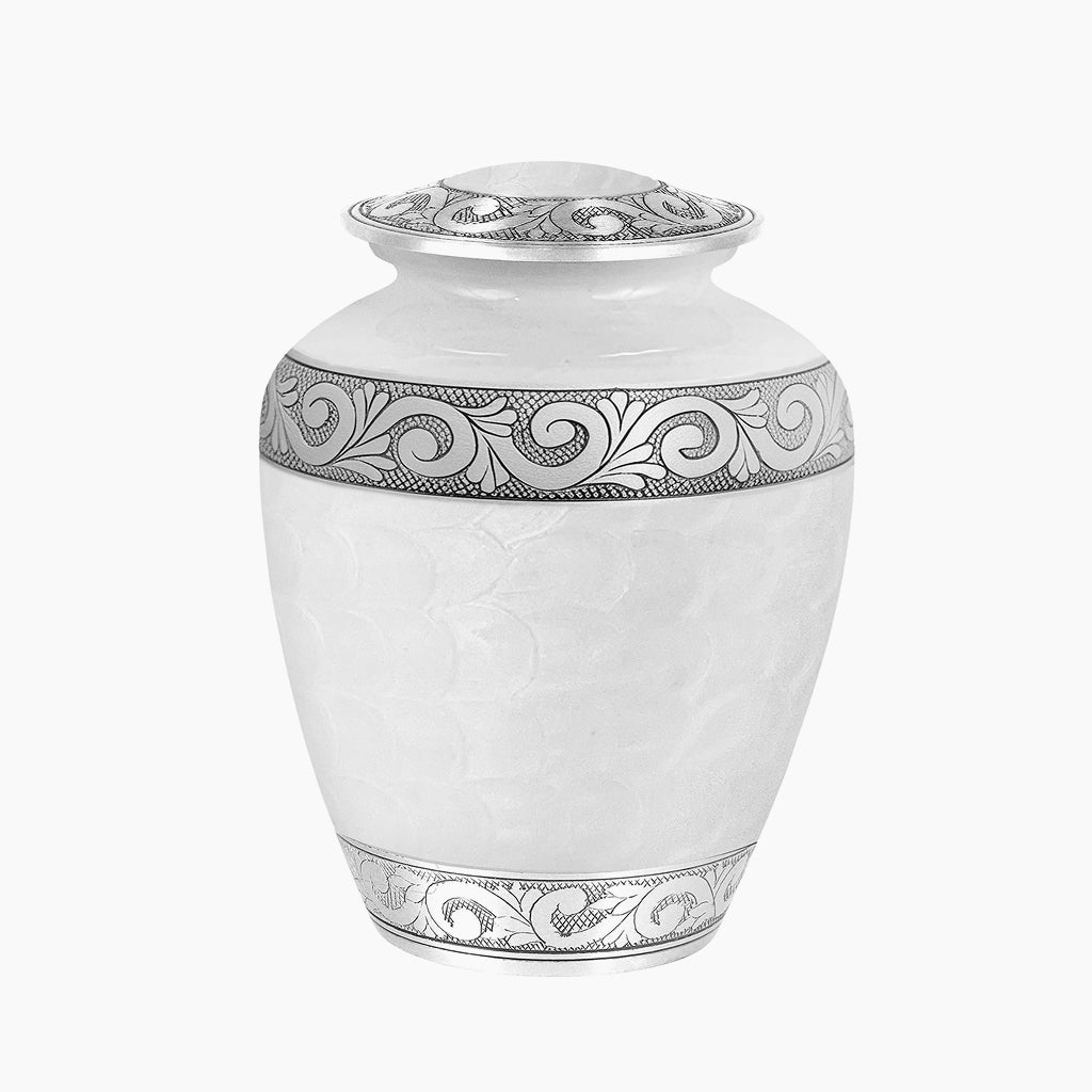 White Patch & Silver Hand-Engraved Urn