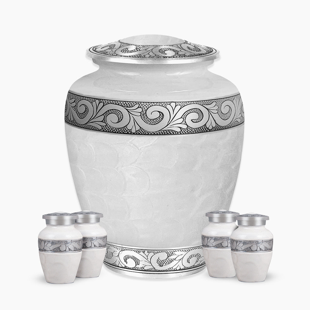 White Patch & Silver Hand-Engraved Urn