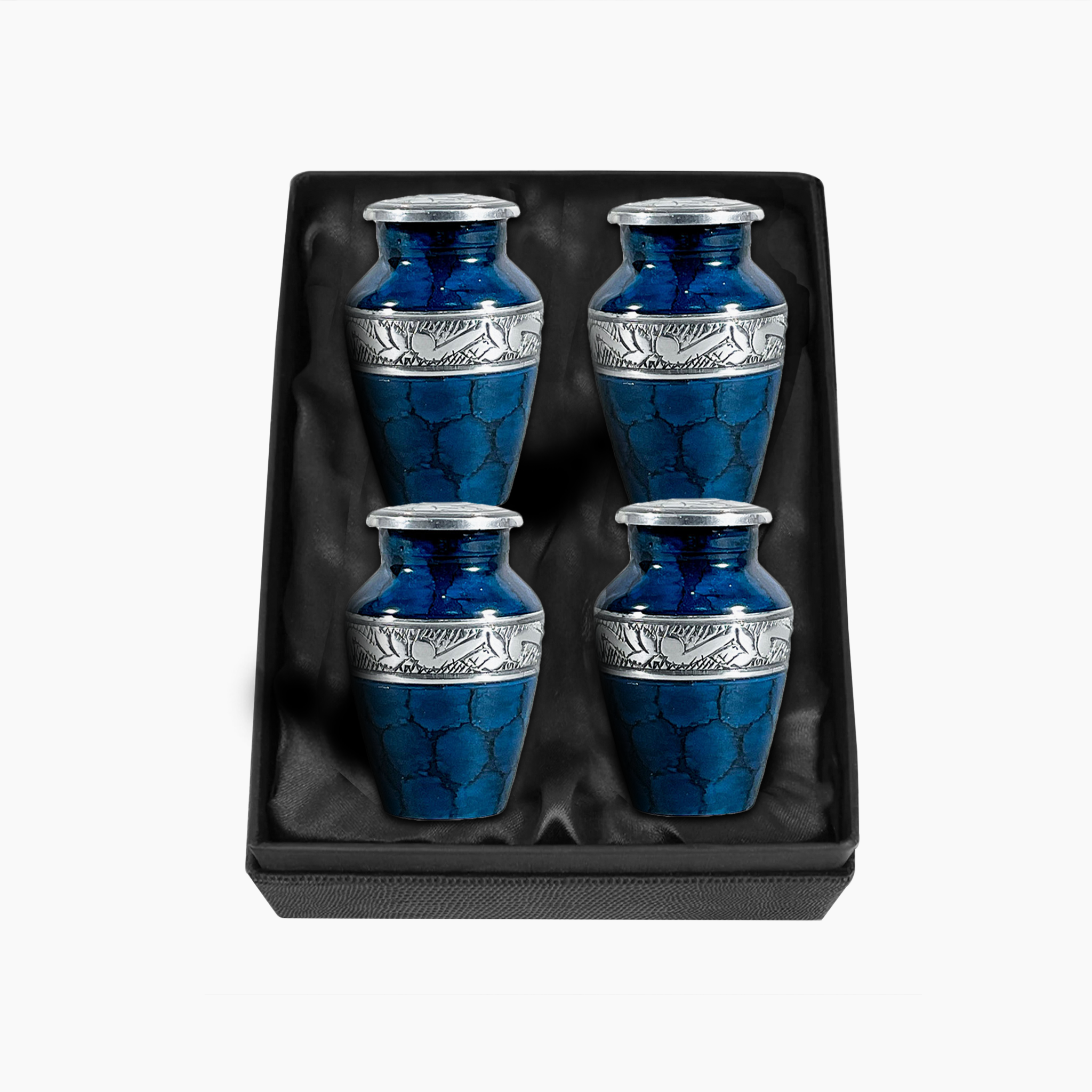 Blue Patch & Silver Engraved Urn