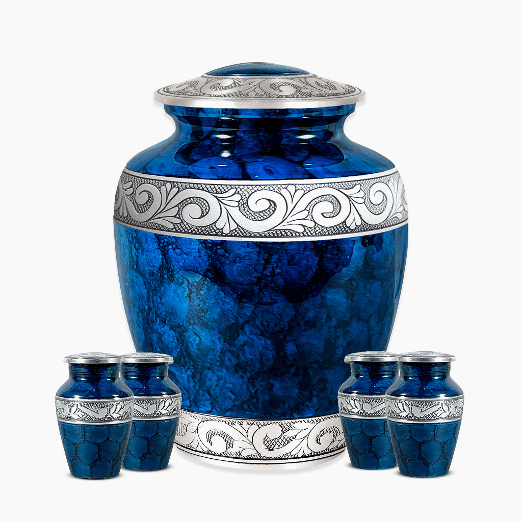 Blue Patch & Silver Engraved Urn